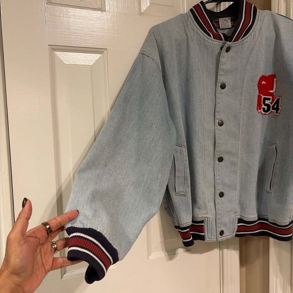 Vintage Saxon Club Embroidered Denim Varsity Jacket - Picture 7 of 8
